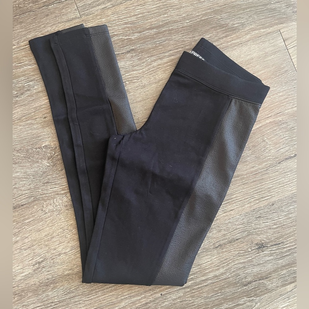 Express Black leggings with Faux leather side panels